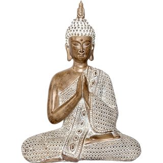 Copper Buddha praying statue with white robe