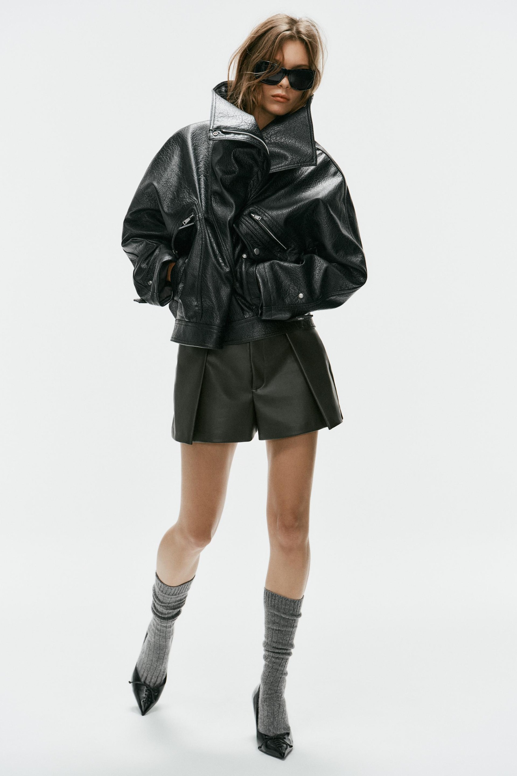 Leather Effect Biker Jacket - Black - Xs