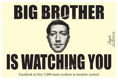 Editorial Cartoon U.S. Facebook content monitoring Mark Zuckerberg privacy