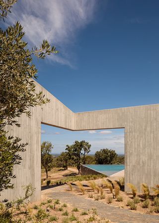 concrete window framing landscape in portugal