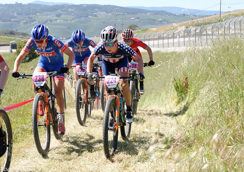 Maghalie Rochette (Clif Pro Team) and USA Short Track Champion Erin Huck (Construction Zone) riding with the leaders
