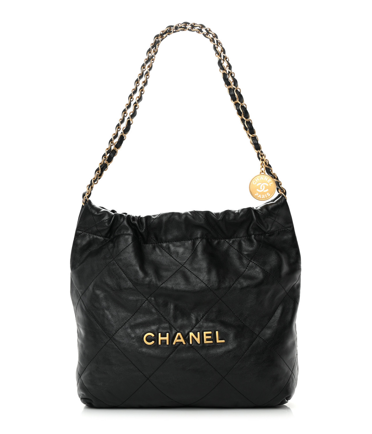 CHANEL Shiny Calfskin Quilted Small Chanel 22 Black