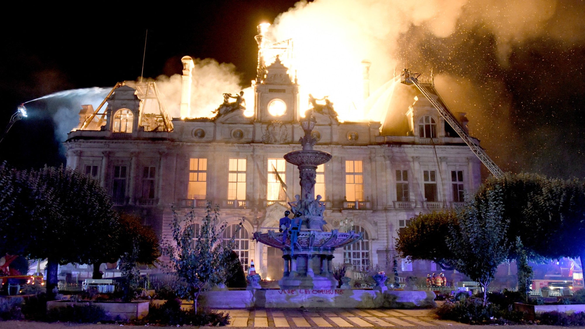 City hall aflame in Limoges, France.