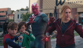 wanda, vision, billy and tommy ready to fight in wandavision finale