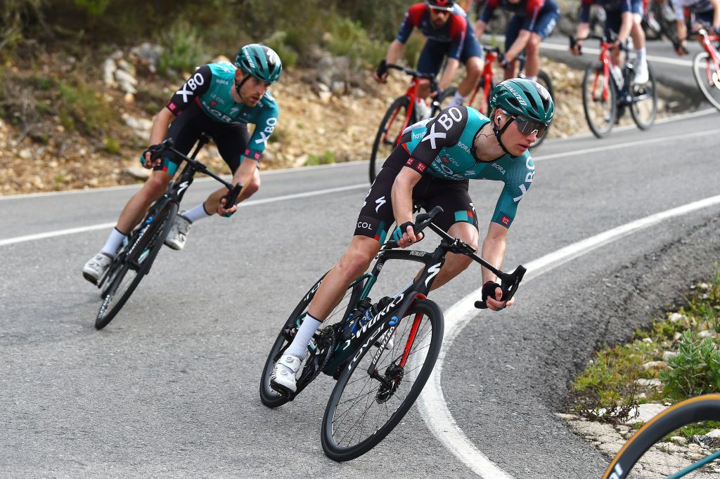 ALTO DE LAS ANTENAS DEL MAIGMO TIBI ALICANTE SPAIN FEBRUARY 04 Aleksander Vlasov of Russia and Teamm Bora Hansgrohe competes during the 73rd Volta A La Comunitat Valenciana 2022 Stage 3 a 1551km stage from Alicante to Alto De Las Antenas Del Maigmo Tibi 1080m VCV2022 on February 04 2022 in Alicante Spain Photo by Dario BelingheriGetty Images