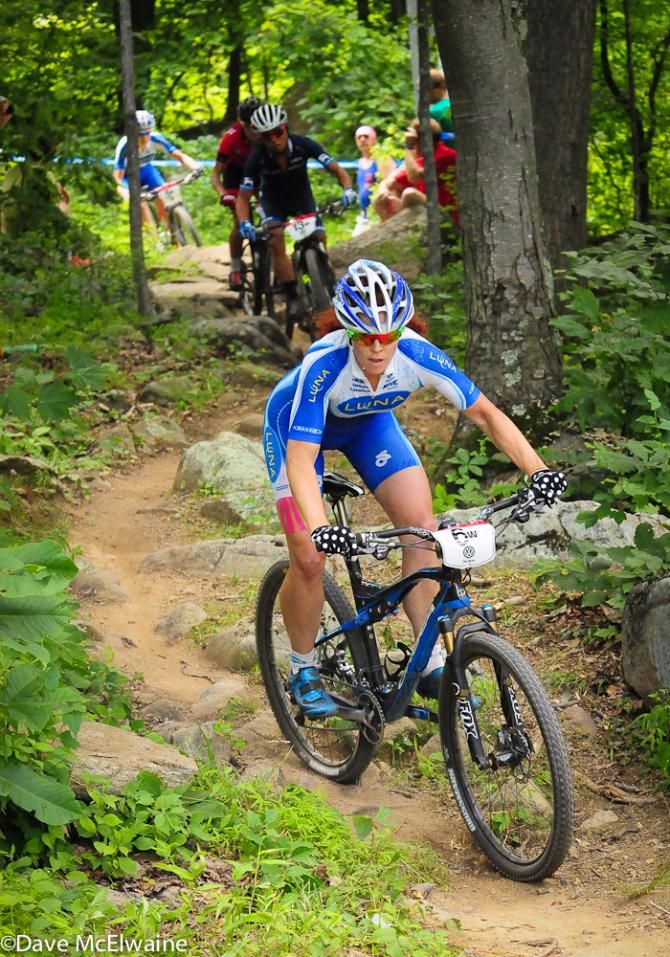 Teal Stetson-Lee (Luna Pro Team) attacking on lap two