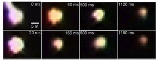 Color images of ball lightning as it changed over time. 