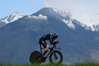 PORTVALAIS SWITZERLAND APRIL 25 Romain Bardet of France and Team DSM sprints during the 76th Tour De Romandie 2023 Prologue a 682km stage from PortValais to PortValais UCIWT on April 25 2023 in PortValais Switzerland Photo by Dario BelingheriGetty Images