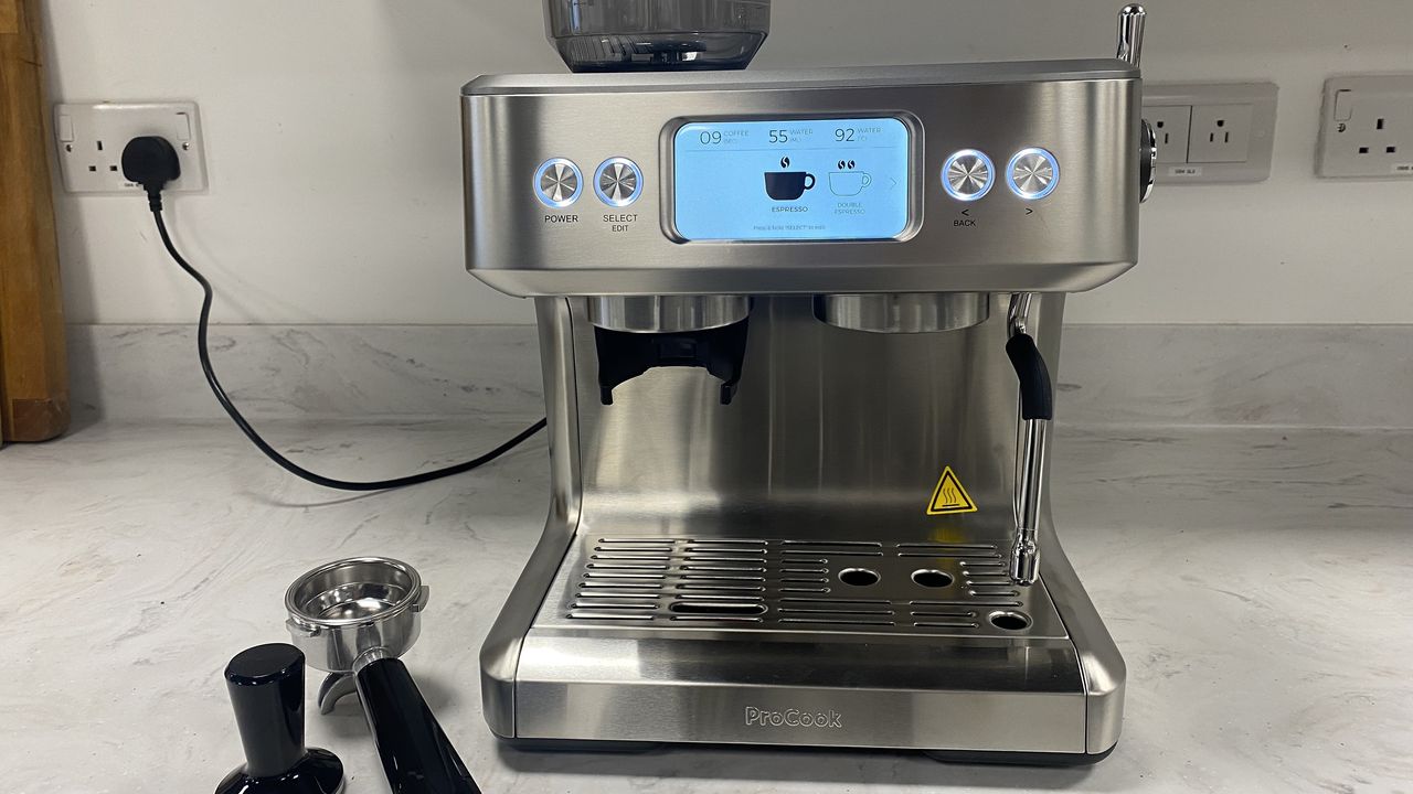 Testing ProCook&#039;s new stainless steel bean to cup coffee machine on a marble countertop