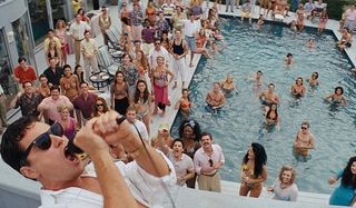 The Wolf of Wall Street Leonardo DiCaprio Jordon Belfort screams on the mic at his beach house