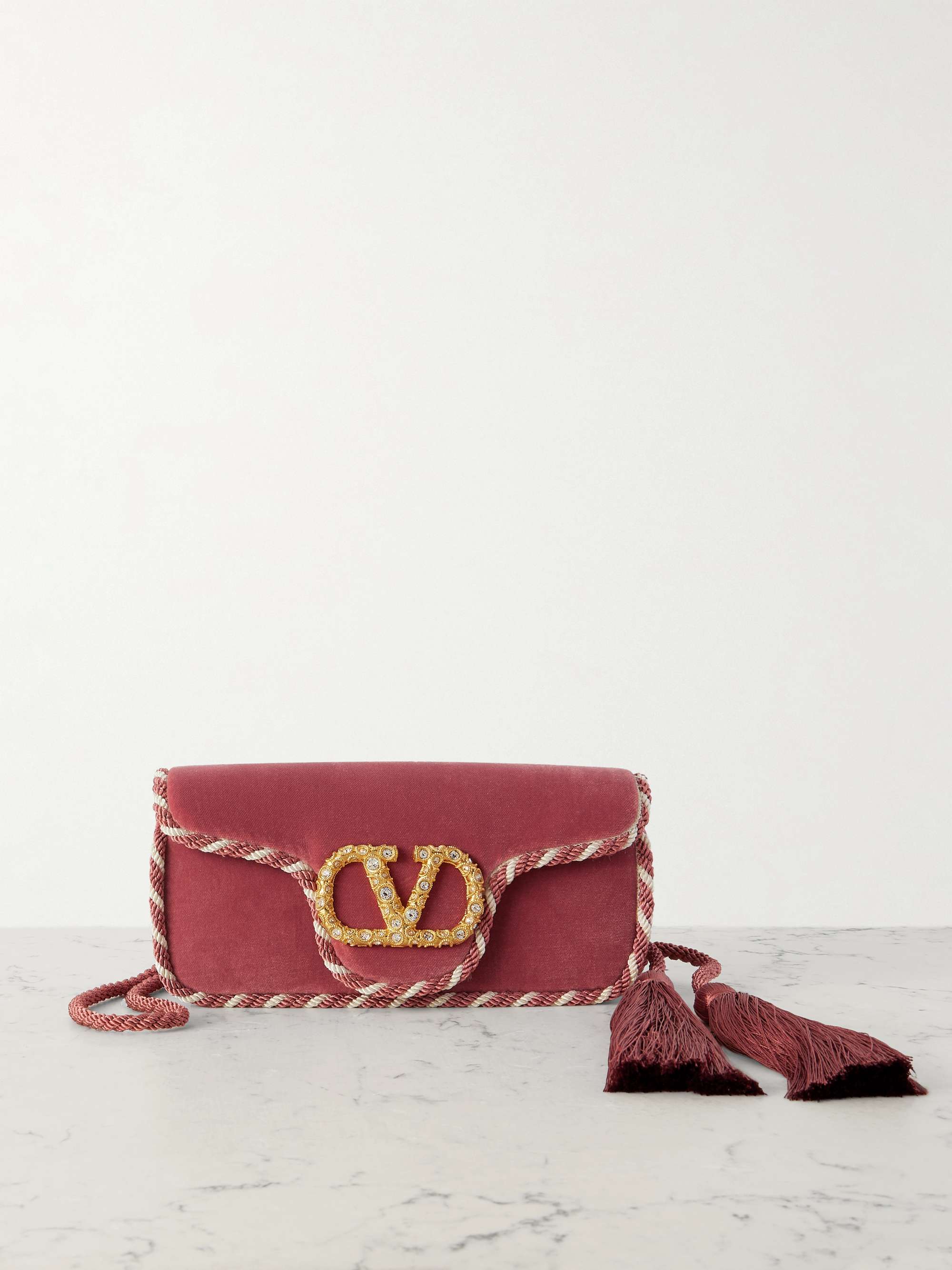 Loc&amp;ograve; Tasseled Embellished Cord-Trimmed Velvet Shoulder Bag
