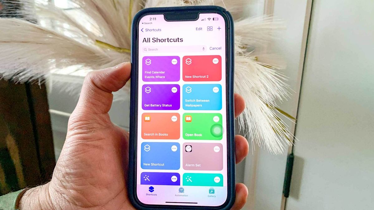 Image of an iPhone with the Shortcuts app open