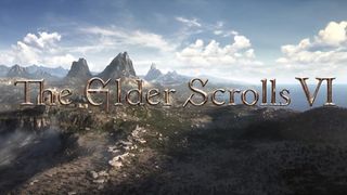 The Elder Scrolls 6 teaser trailer - the stylized logo "The Elder Scrolls VI" over a sweeping landscape of mountains and arid plains.