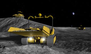 Small commercial robots the size of riding mowers could prepare a safe landing site for NASA's lunar outpost by surrounding it with an eight-foot high semi-circle berm to block grit kicked out by spacecraft landings from hitting nearby habitats.