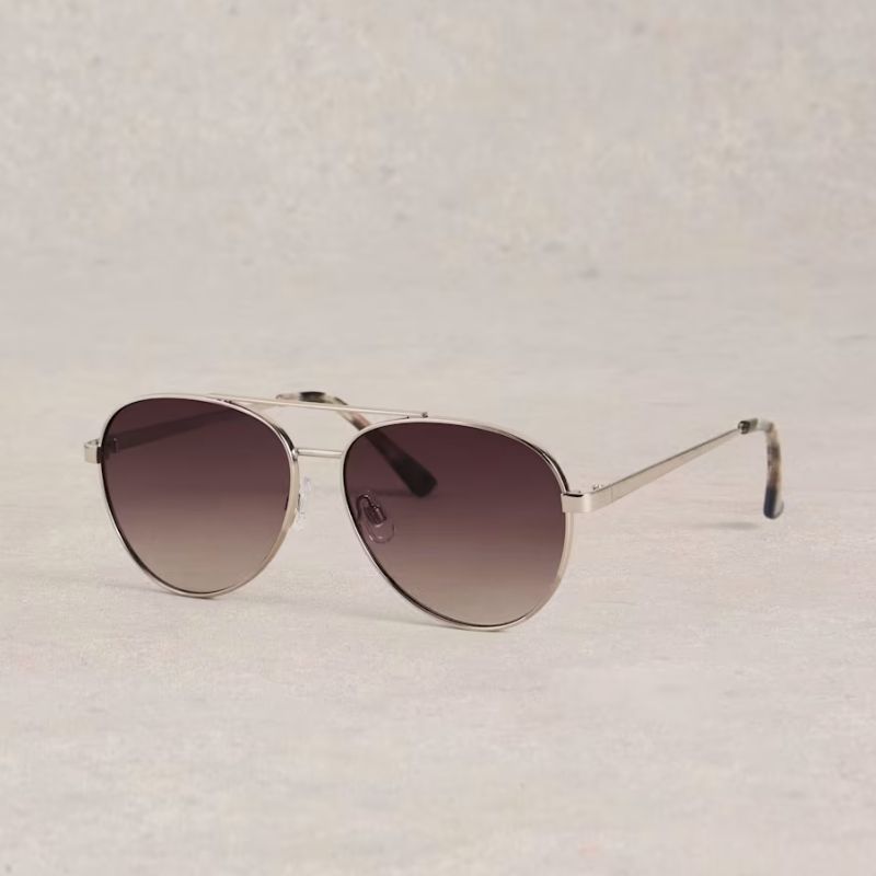 aviator sunglasses with a silver frame