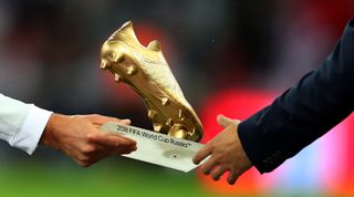 Close-up view of the World Cup 2018 Golden Boot awarded to Harry Kane of England before the UEFA Nations League A group four match between England and Spain at Wembley Stadium on September 8, 2018 in London, United Kingdom.