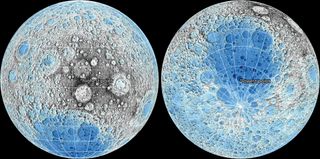 The highest spots (left) and lowest spots (right) on the moon, based on data from NASA's Lunar Reconnaissance Orbiter.