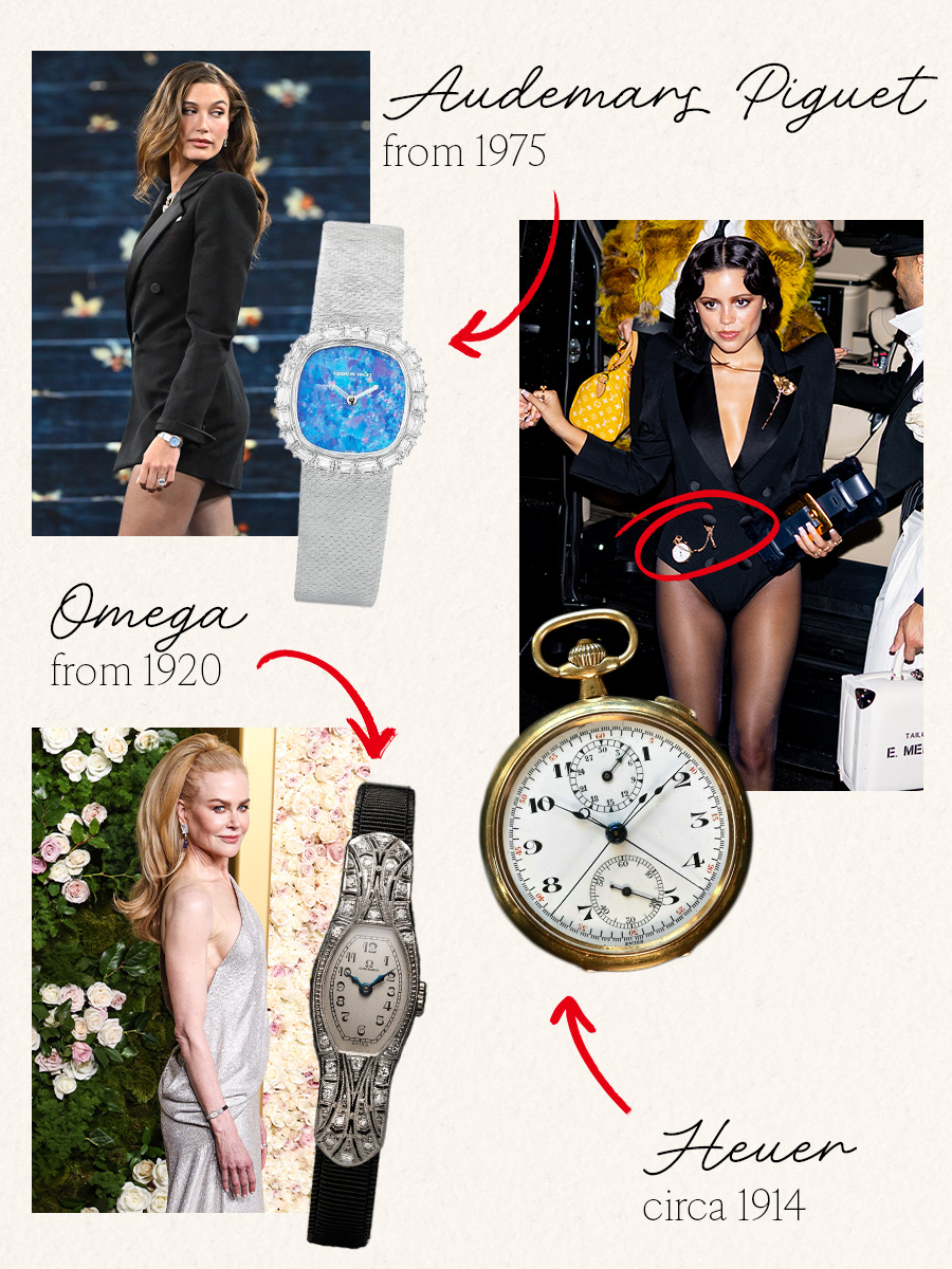 a collage of celebrities wearing vintage watches