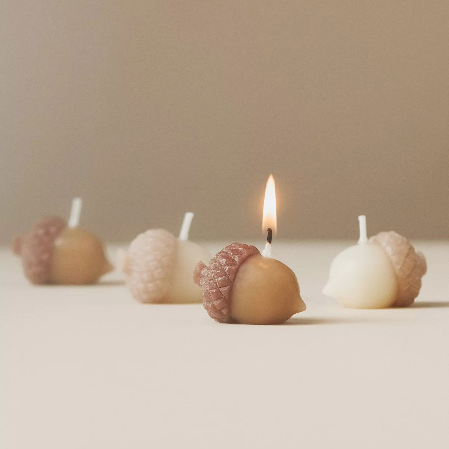 Acorn Shaped Wax Candles, Set of 4