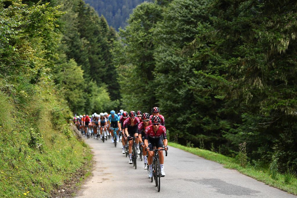 SARRANCOLIN FRANCE AUGUST 03 Jonathan Castroviejo of Spain and Team Ineos Andrey Amador Bikkazakova of Costa Rica and Team Ineos Tao Geoghegan Hart of The United Kingdom and Team Ineos Pavel Sivakov of Russia and Team Ineos during the 44th La Route dOccitanie La Depeche du Midi 2020 Stage 3 a 1635km stage from Saint Gaudens to Col de Beyrde 1417m RouteOccitanie RDO2020 on August 03 2020 in Sarrancolin France Photo by Justin SetterfieldGetty Images