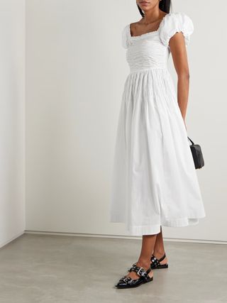 D&#212;EN, Katherina Shirred Cotton-Voile Midi Dress