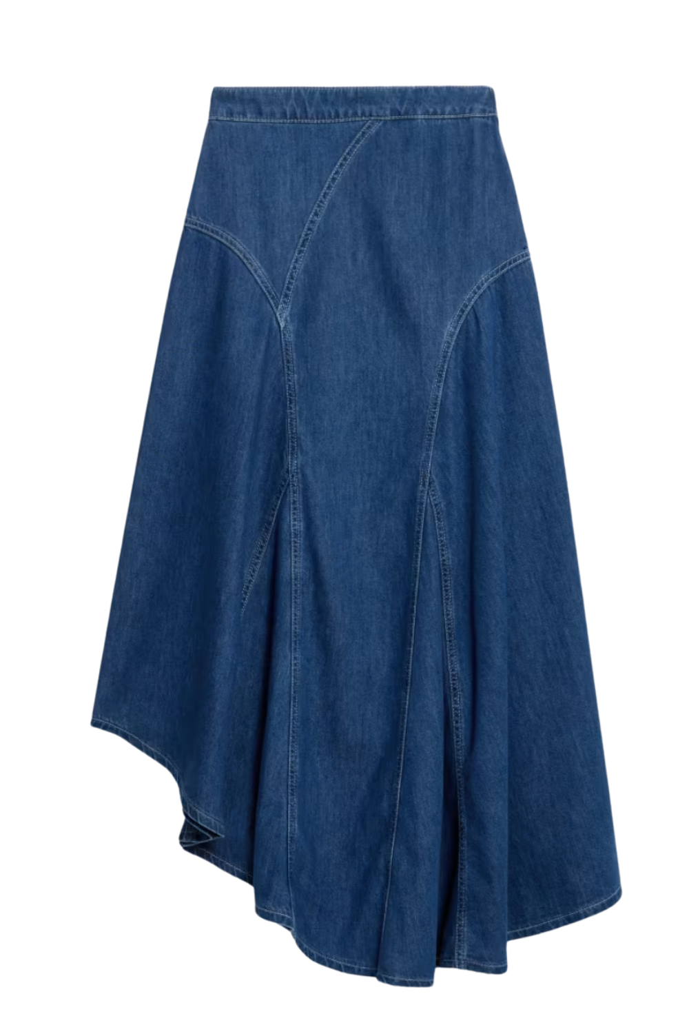 Denim High Waisted Maxi Asymmetric Skirt