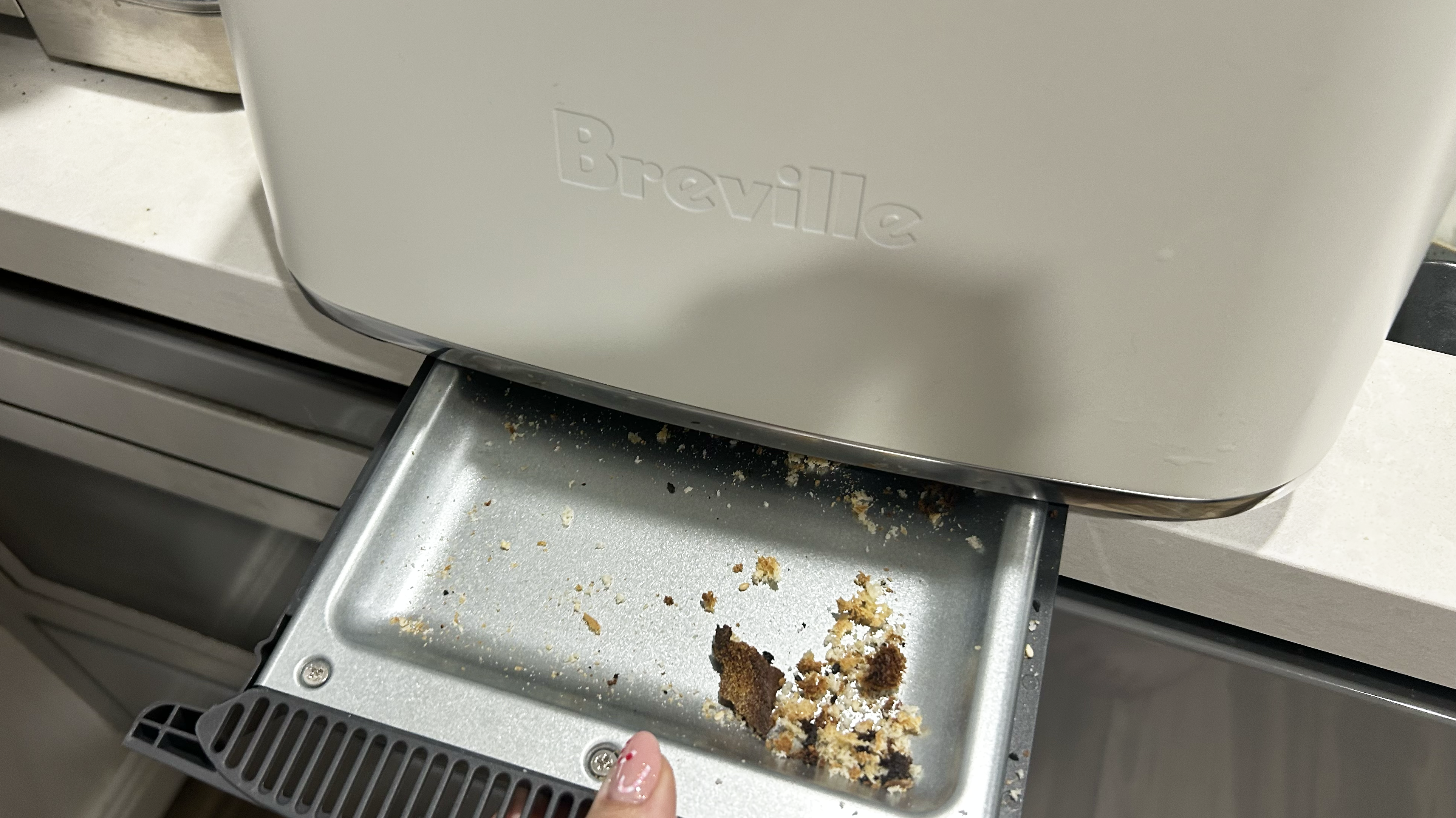 crumbs on crumb tray