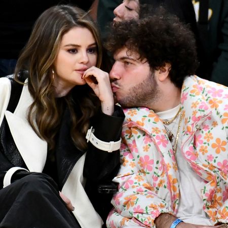 Selena Gomez and Benny Blanco attend a basketball game between the Los Angeles Lakers and the Miami Heat at Crypto.com Arena on January 03, 2024 in Los Angeles, California.
