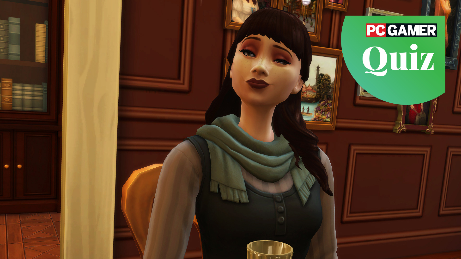 The Sims 4 - A young woman with brown hair gives a slight smirk to the camera