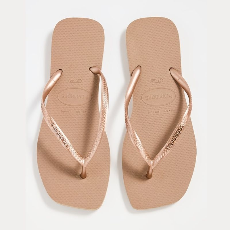 Havaianas Slim Square Logo Metallic Flip Flops