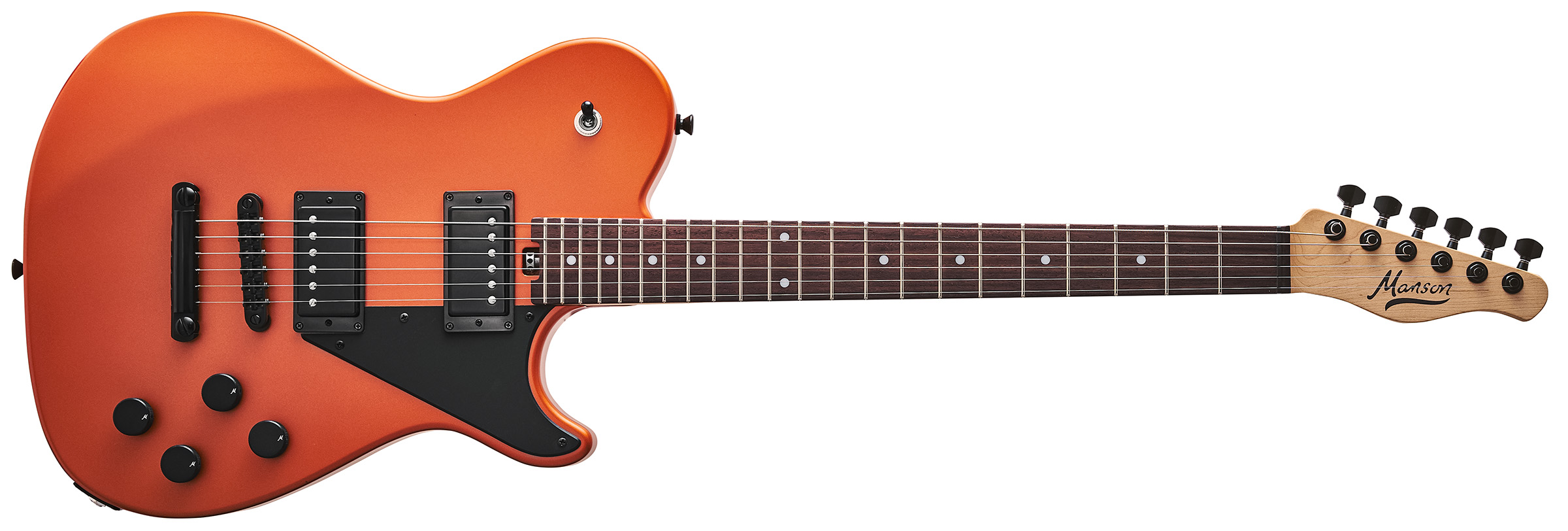 Manson MD-3 Mikey Demus Signature: the hot-orange T-style is photographed against a distressed grey-white background