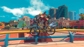 The art of making open world video games; a bike rider grinds on a rail