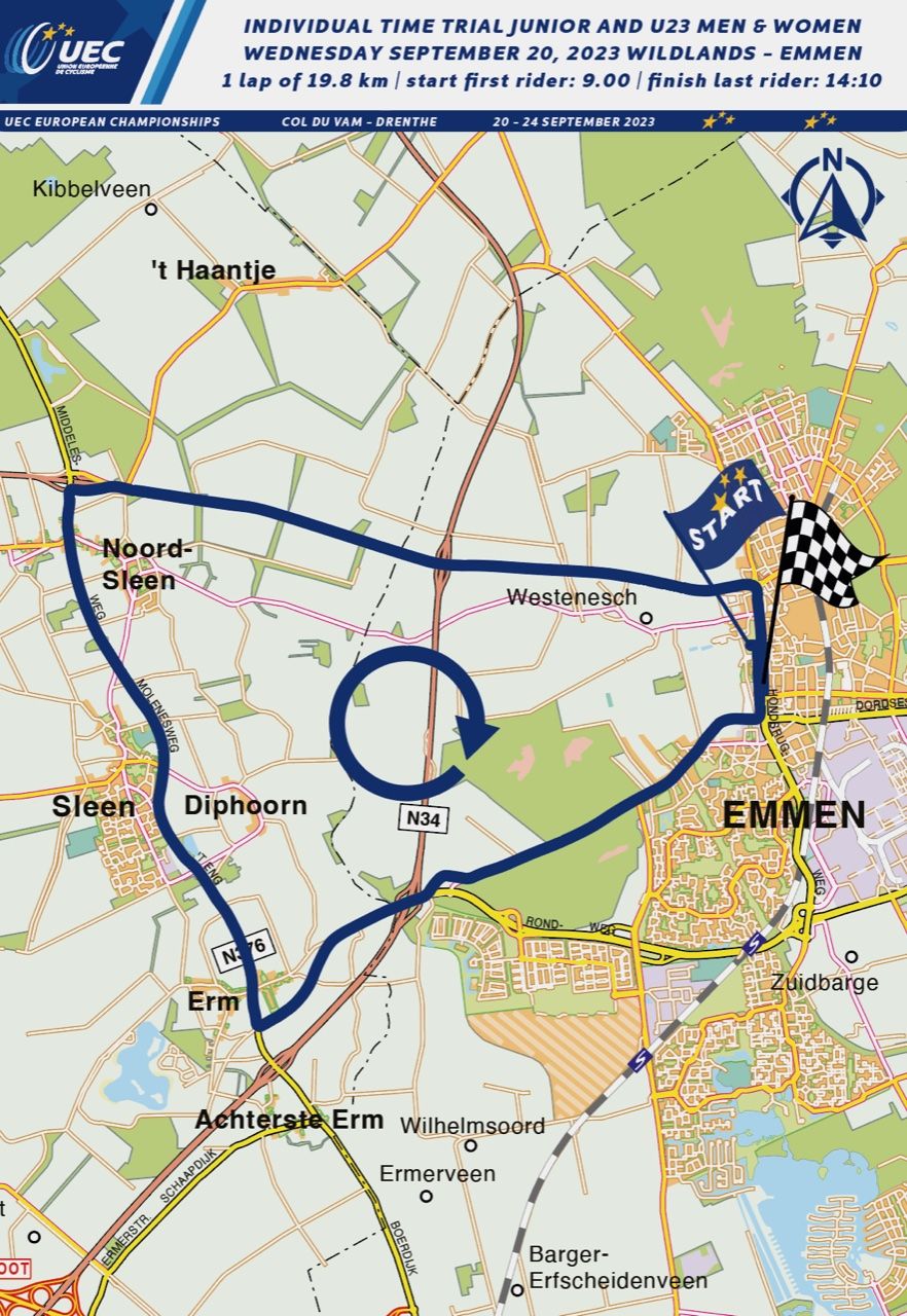 UEC Road European Championships 2023 - Junior and Under-23 individual time trial map