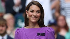 Catherine Princess of Wales smiles during day fourteen of The Championships Wimbledon 2024 at All England Lawn Tennis and Croquet Club on July 14, 2024