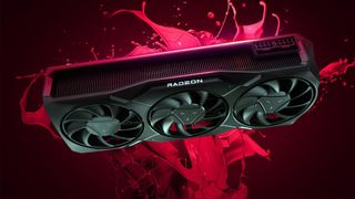 AMD Radeon RX 7900 GRE graphics card with red liquid splash in backdrop