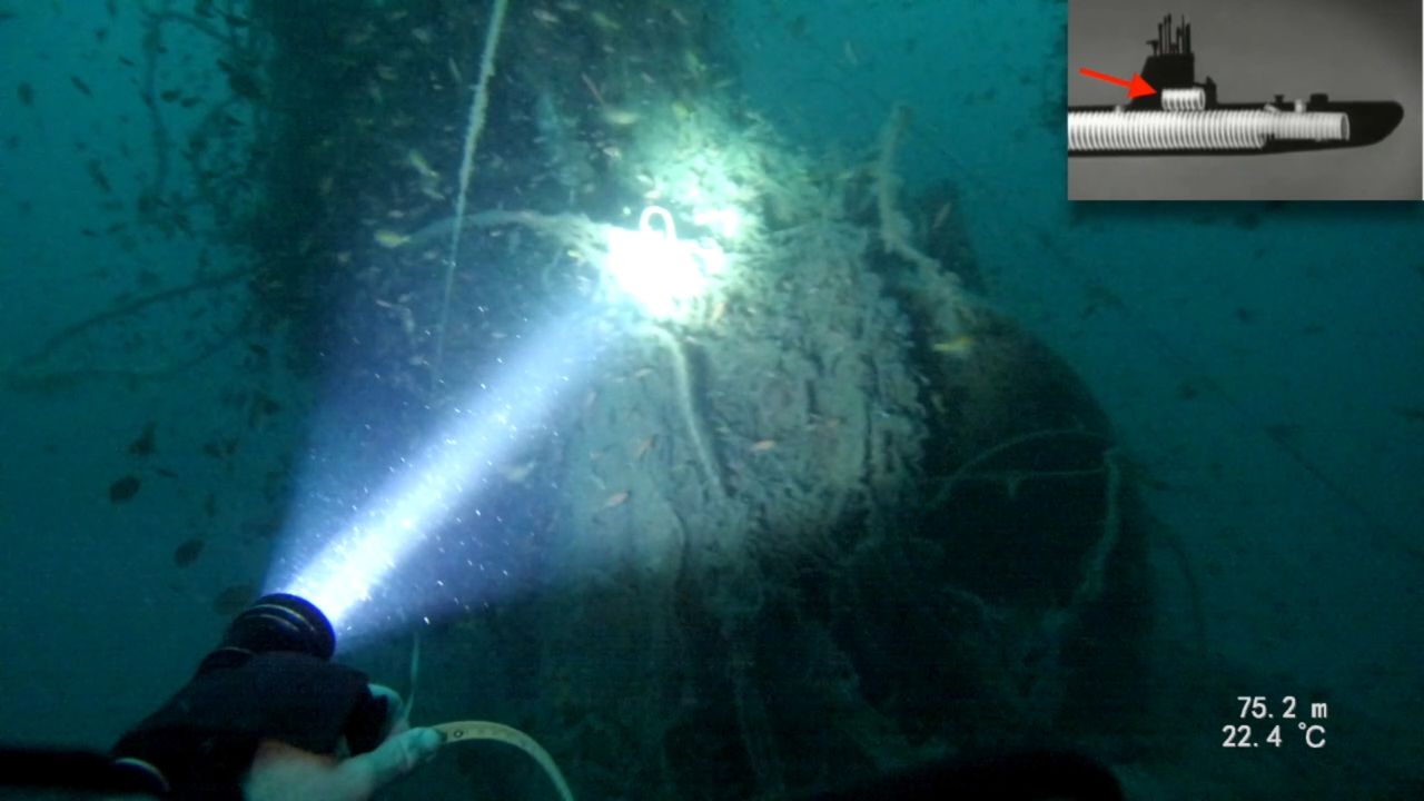The submarine wreck was discovered on the seafloor after weeks of searching likely areas in the Straits of Malacca by a boat equipped with sonar.
