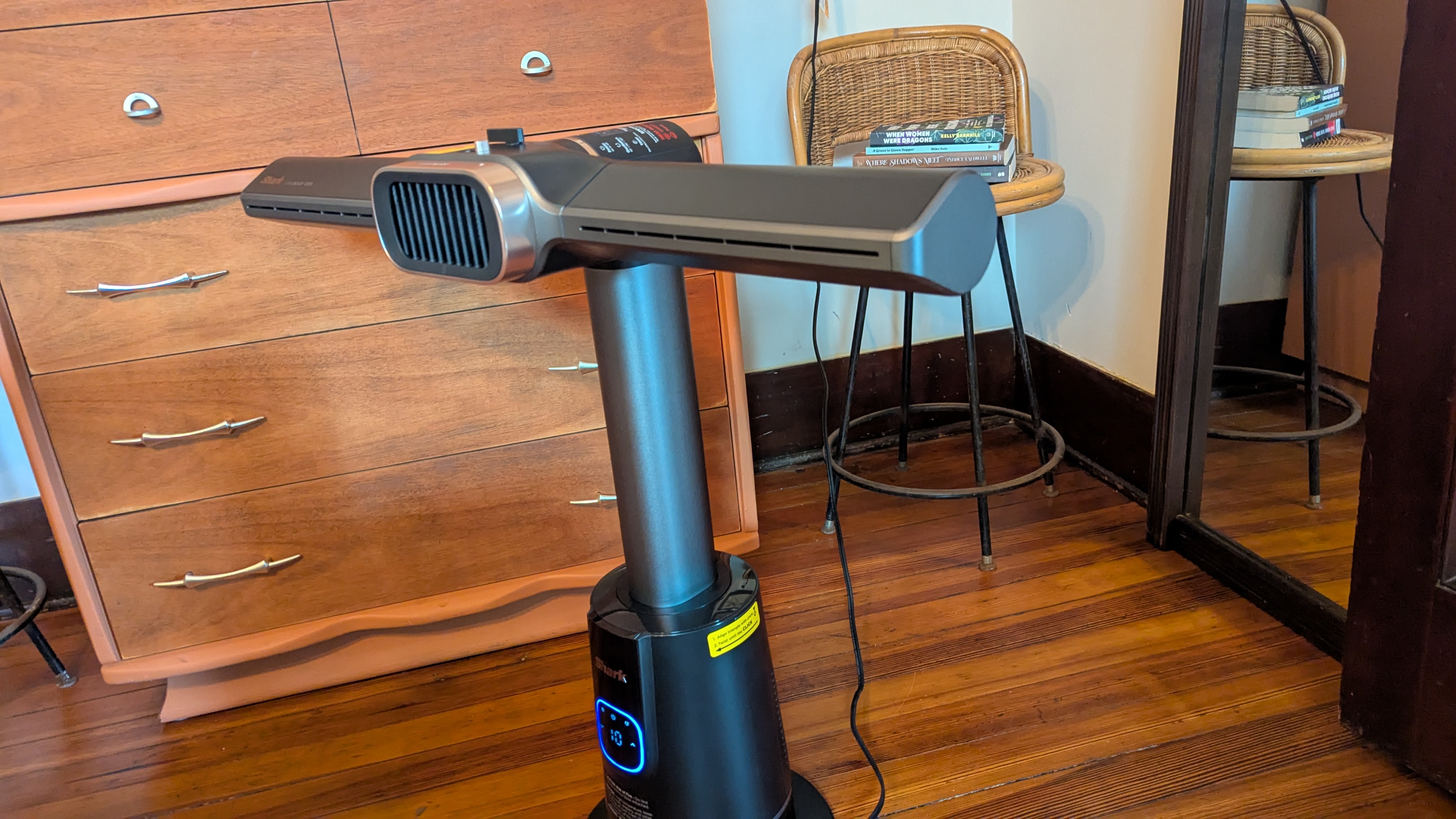 Shark TurboBlade Cool + Heat in reviewer's living room