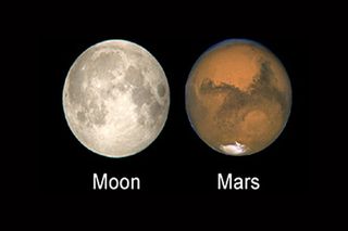 A labeled moon next to Mars; roughly the same size and level of detail.