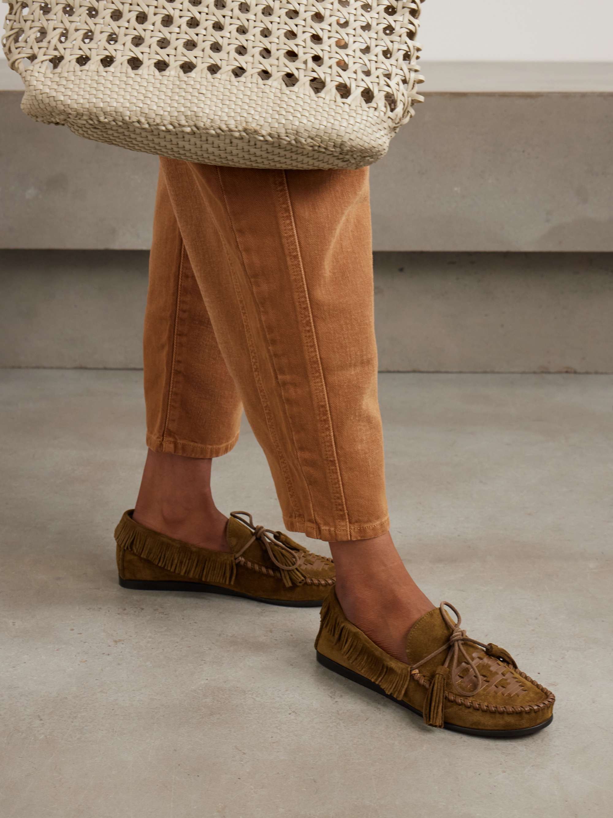 Fitza Tasseled Fringed Leather-Trimmed Suede Loafers