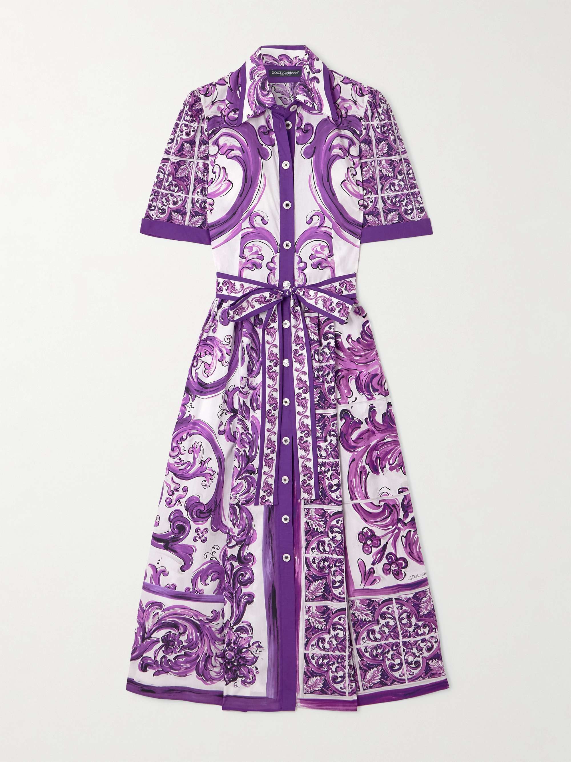 Belted Printed Cotton-Poplin Midi Shirt Dress