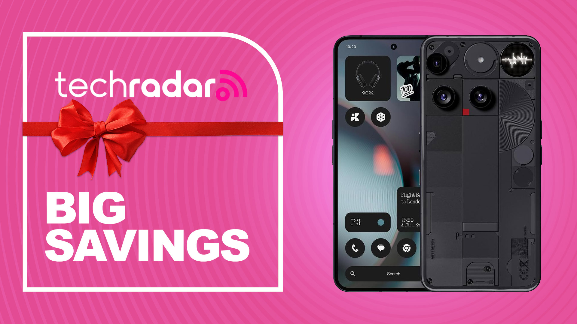 Nothing Phone 3 on pink background with "Big Savings" text overlay