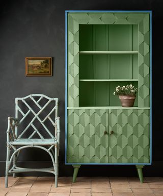 green and blue painted dresser