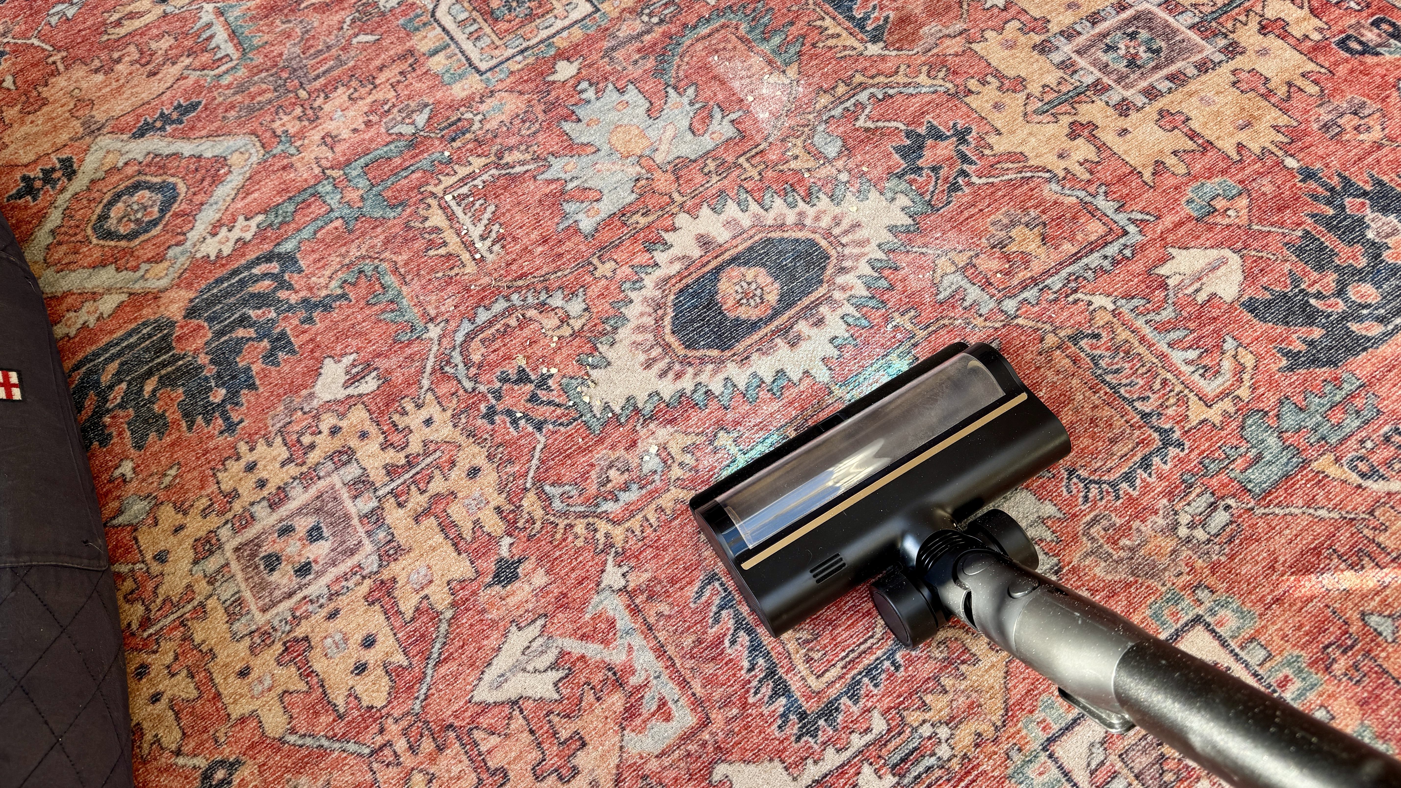 Dreame V20 Pro vacuum cleaning mess from a carpet rug