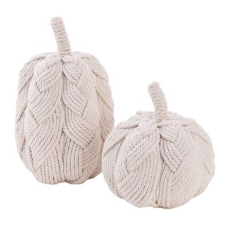 Two white woven pumpkins