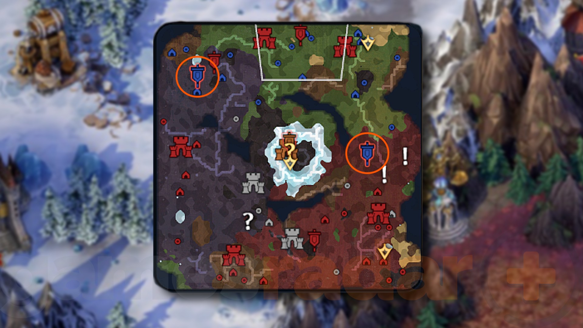 The Heroes Olden Era minimap shows the location of two enemy heroes.