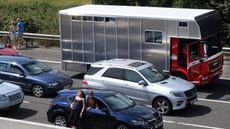 Stationary traffic on the M5 including a horsebox