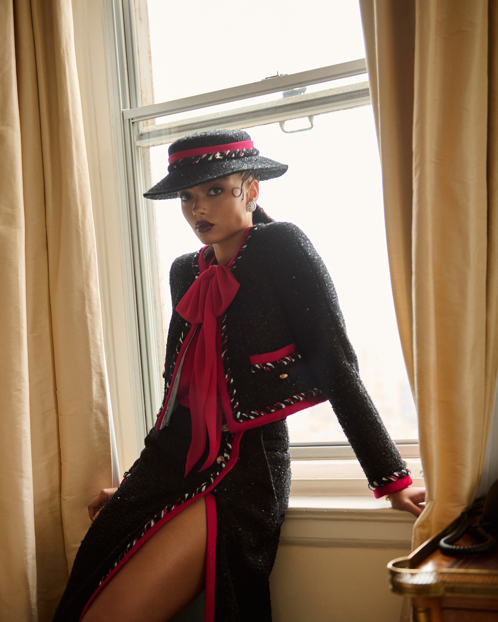 Whitney Peak gets ready for the 2025 Met Gala wearing a full Chanel look