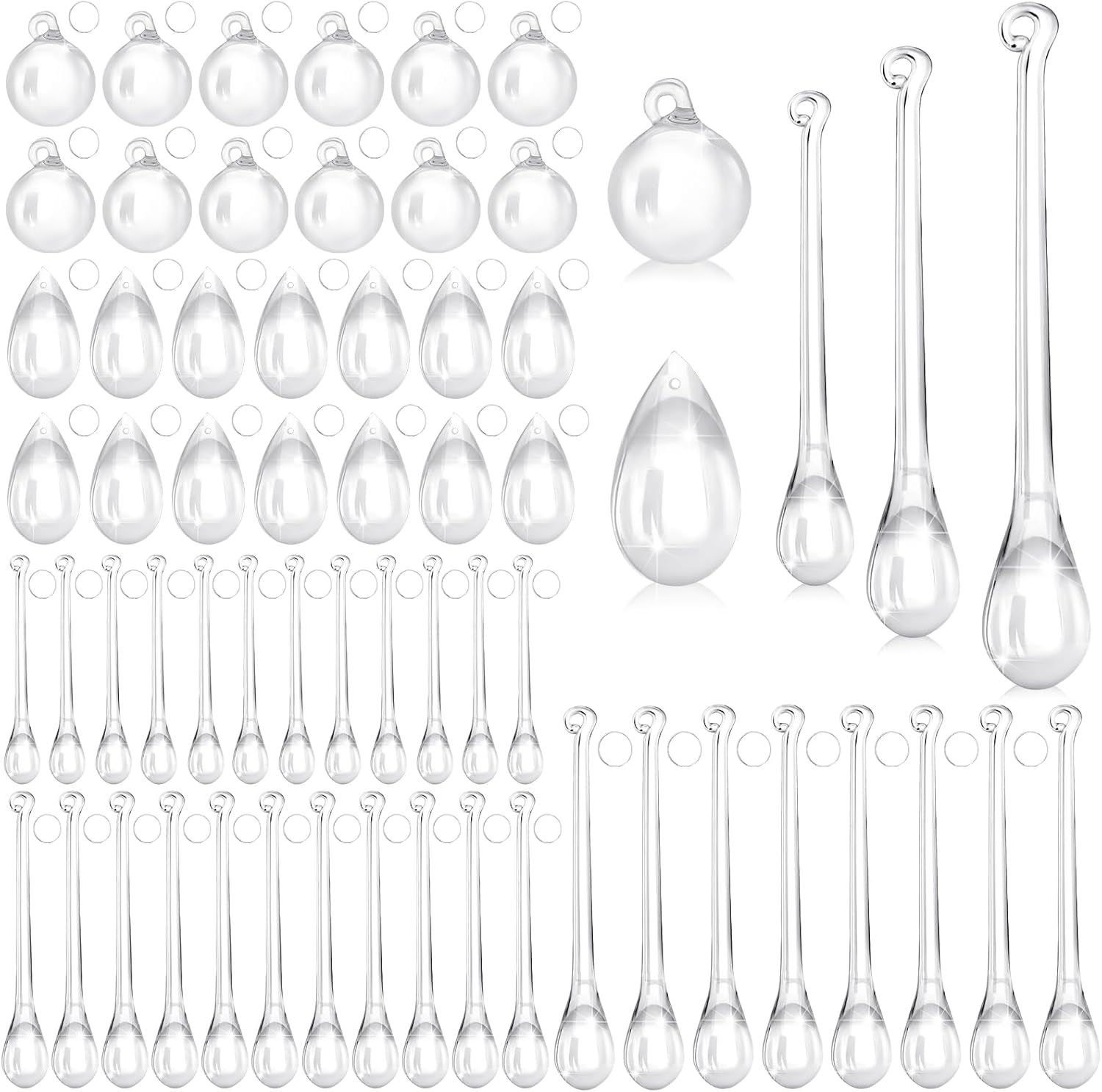 Vercraft 100 Pcs Christmas Tree Ornaments Clear Acrylic Hanging Teardrop Ornaments 5 Styles Christmas Crystal Chandelier Pendant Crystals for Centerpieces Chandelier Wedding Decor (clear)