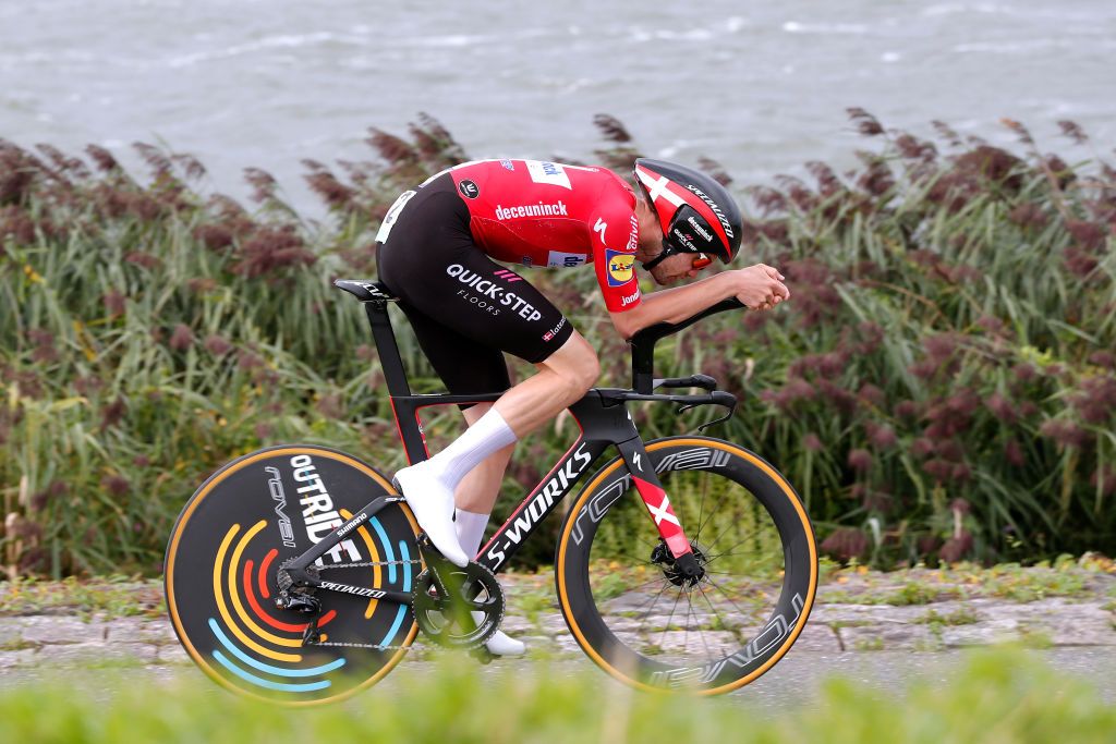 LELYSTAD NETHERLANDS AUGUST 31 Kasper Asgreen of Denmark and Team Deceuninck QuickStep competes during the 17th Benelux Tour 2021 Stage 2 a 111km Individual Time Trial stage from Lelystad to Lelystad ITT BeneluxTour on August 31 2021 in Lelystad Netherlands Photo by Bas CzerwinskiGetty Images