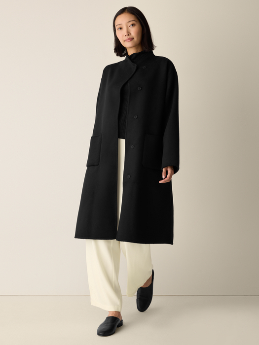 Lustrous Wool High Collar Coat